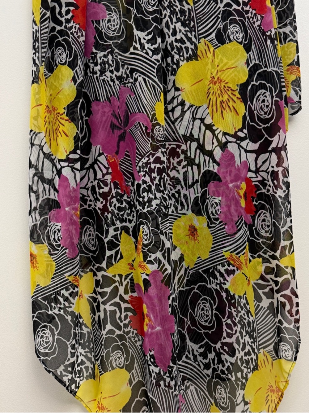 Spiegel Floral Sheer Sarong/Very Large Scarf | Black Lilac Yellow Red &White